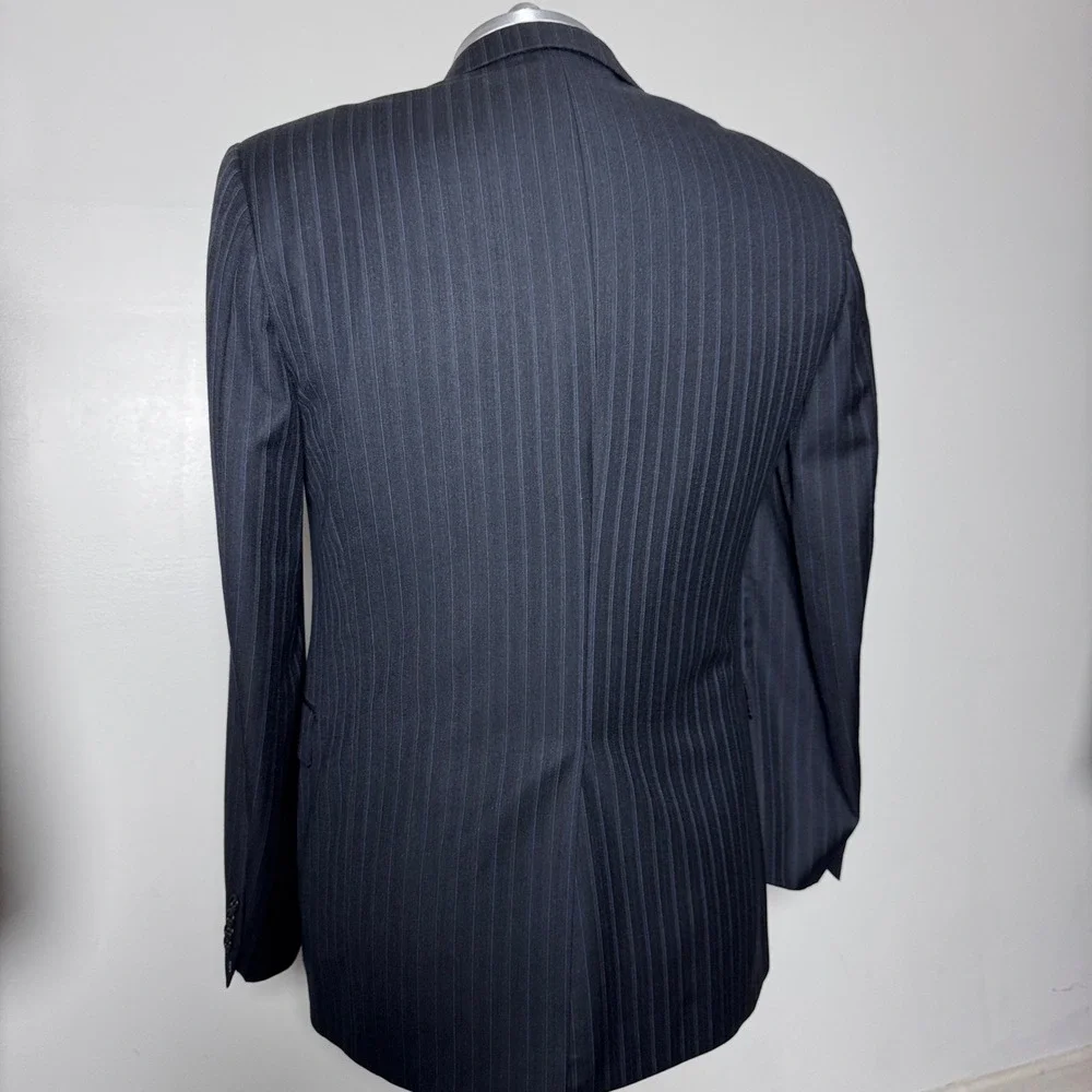 Hart Schaffner Marx Gold 44L 34W‎ Mens Navy Pinstripe Suit Made in USA Wool
